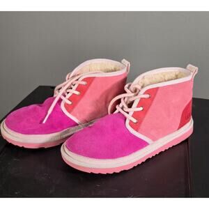 UGG Girls Pink Red Suede Lined Ankle Bootie Lace Up Flat Winter Casual Boots